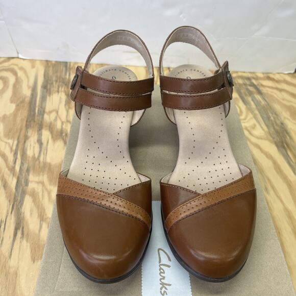 Clarks Valarie Rally Sandals Womens Sz 9.5M Brown Mahogany Block Heels Prairie - Picture 6 of 13